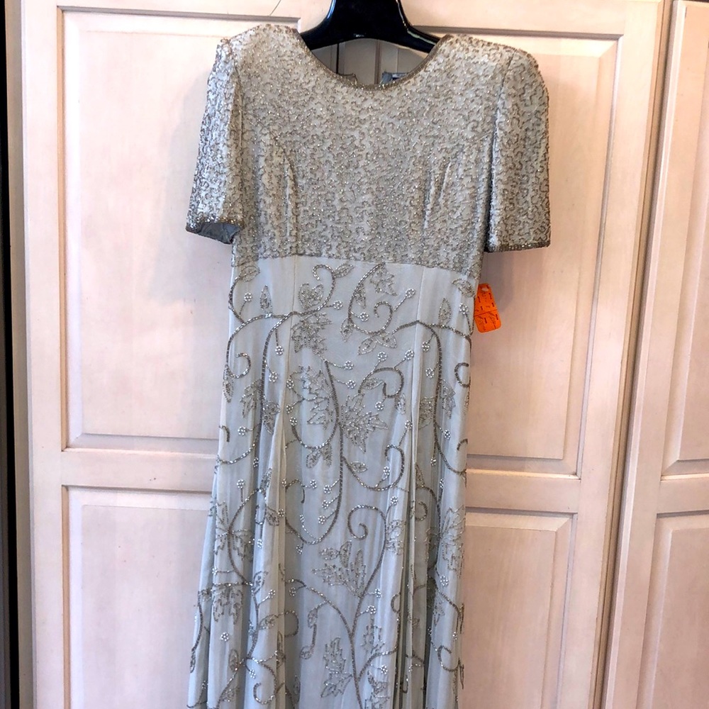 Silver and Gray Ladies Short Sleeve evening Gown Size 8